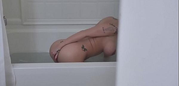  Busty stepmom Kat Dior masturbates in the bathroom